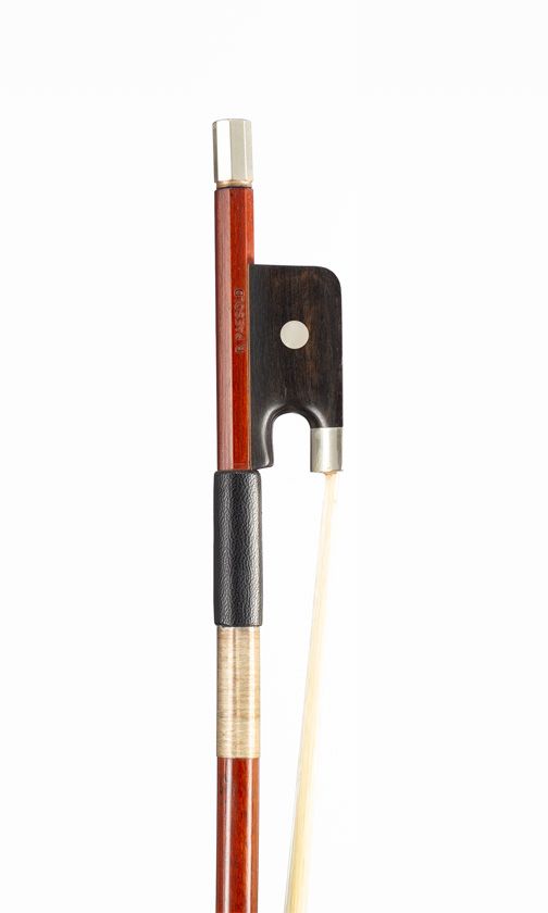 A three-quarter sized cello bow, nickel-mounted, branded R. Paesold