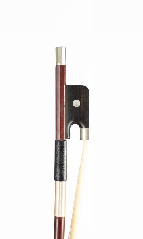 A three-quarter sized cello bow, nickel-mounted, branded R. Paesold