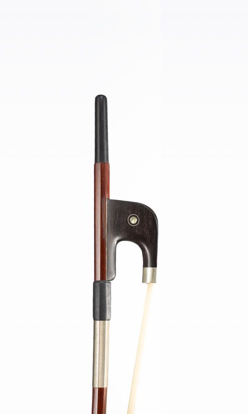 A nickel-mounted double-bass bow, branded Knoll