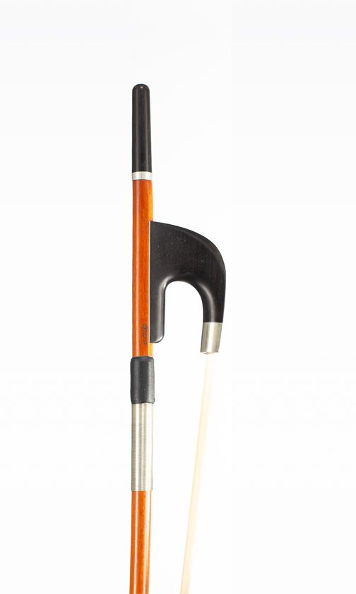 A silver-mounted double-bass bow, branded Bowspeed, Bristol
