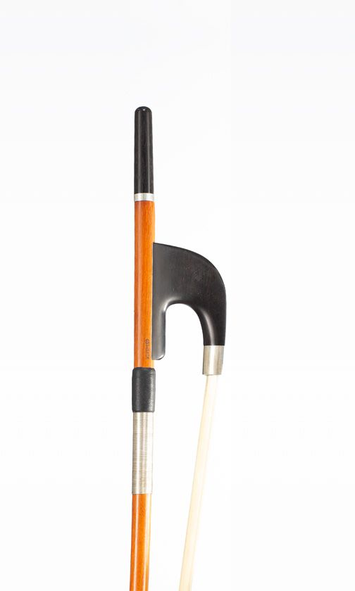 A silver-mounted double-bass bow, branded Bowspeed, Bristol