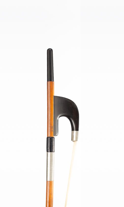 A nickel-mounted double-bass bow, branded A. Luix, Bristol, Pfretzschner model