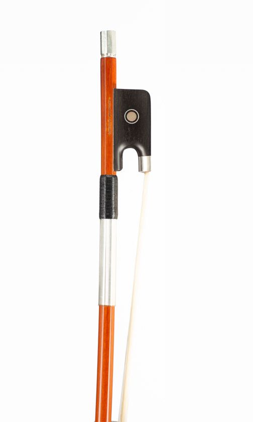 A silver-mounted cello bow, branded Maestro Archetier