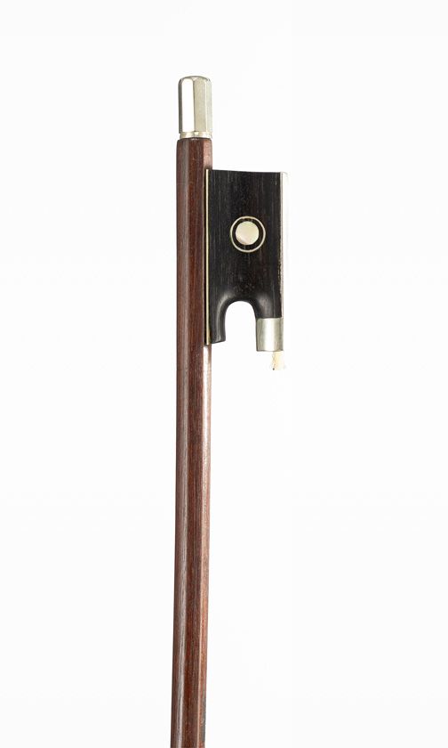 A nickel-mounted violin bow, branded Eclipse [to frog]