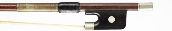 A three-quarter sized nickel-mounded cello bow, branded Ary France