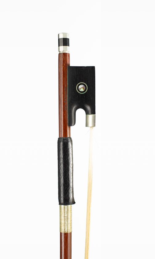 A nickel-mounted violin bow, branded Joh. Schneider