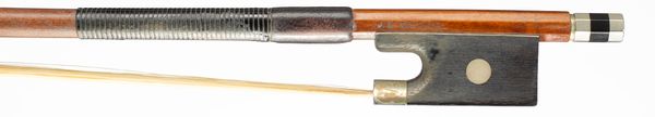 A nickel-mounted violin bow, branded J. E. Vickers