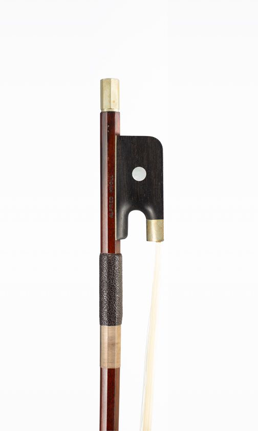 A nickel-mounted cello bow, branded Alfred Knoll