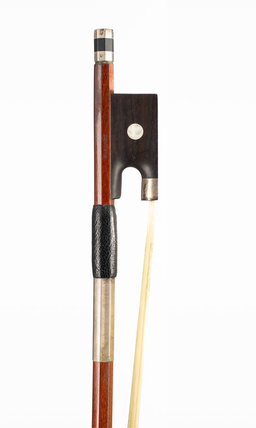 A silver-mounted violin bow, branded Ernst