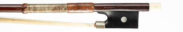 A nickel-mounted violin bow, branded Dodd