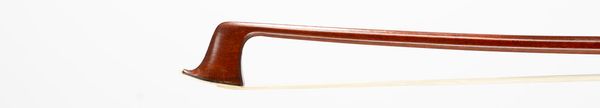 A nickel-mounted violin bow, branded Lupot