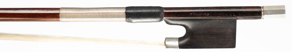 A silver-mounted violin bow, branded Hawkes & Son