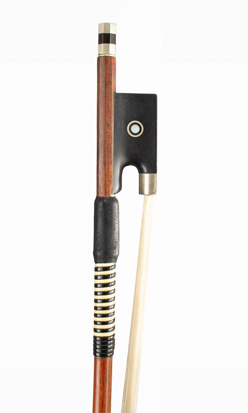 A nickel-mounted violin bow, branded Seifert W