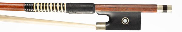 A nickel-mounted violin bow, branded Seifert W