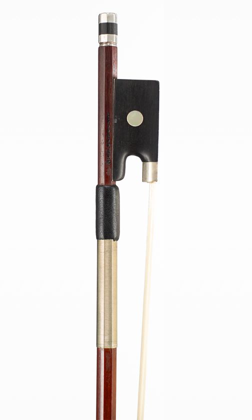 A silver-mounted violin bow, branded Rich Geipel