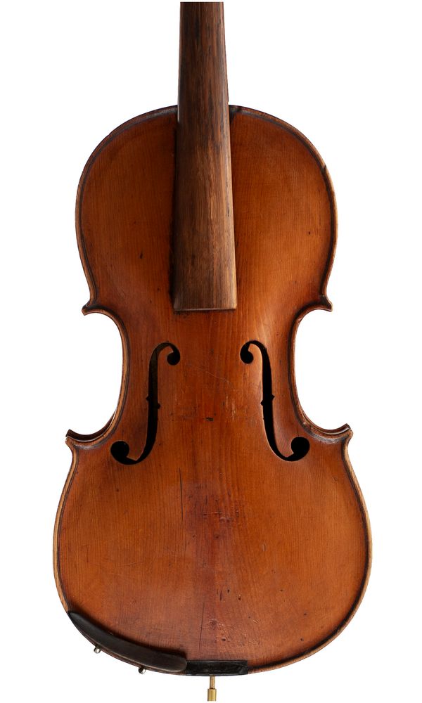 A violin, labelled Repaired by John Robertson, Rannoch 1948