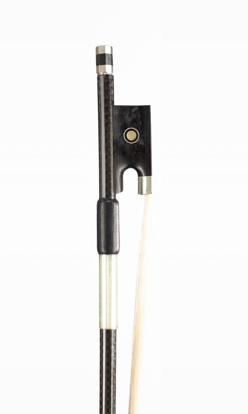 A nickel-mounted carbon-fibre violin bow, unbranded