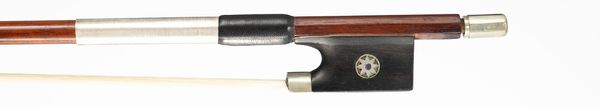 A nickel-mounted violin bow, unbranded, Old Saxon