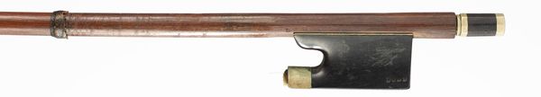 A nickel-mounted violin bow, branded Dodd