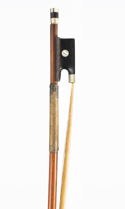 A nickel-mounted violin bow, stamped N. Lambert