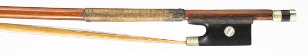 A nickel-mounted violin bow, stamped N. Lambert