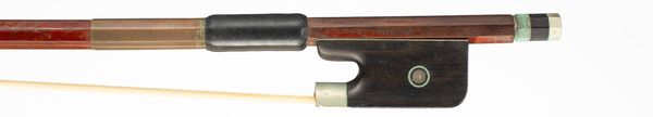 A nickel-mounted cello bow, branded R Paesold