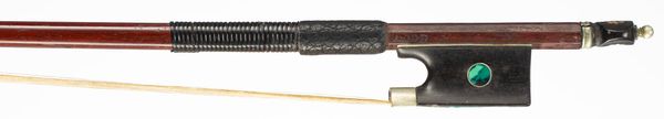 A nickel-mounted violin bow, branded Dodd