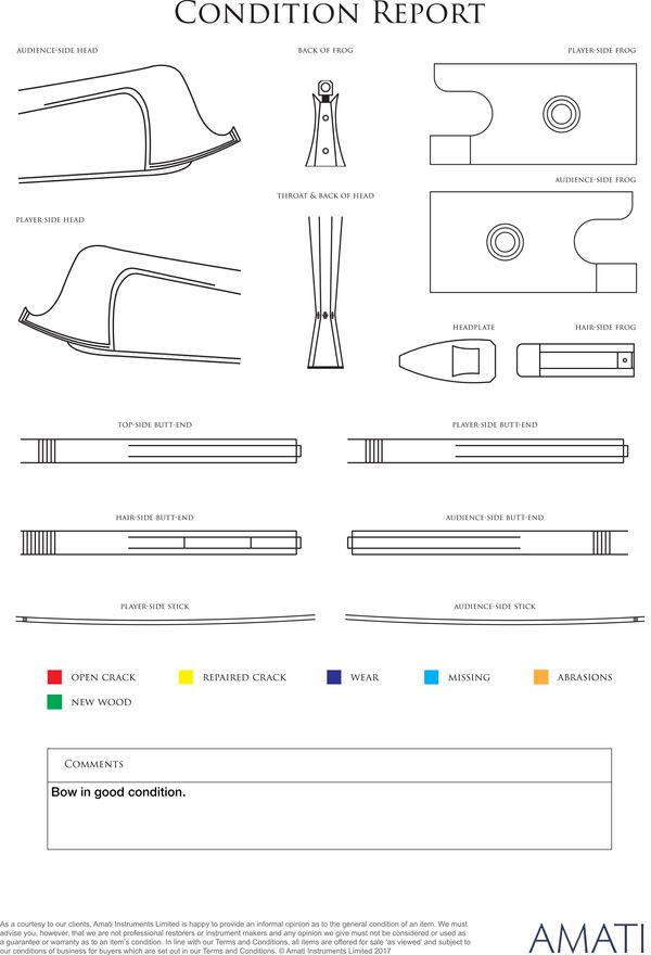 A silver-mounted violin bow, Workshop of W. E. Hill & Sons, England - condition report