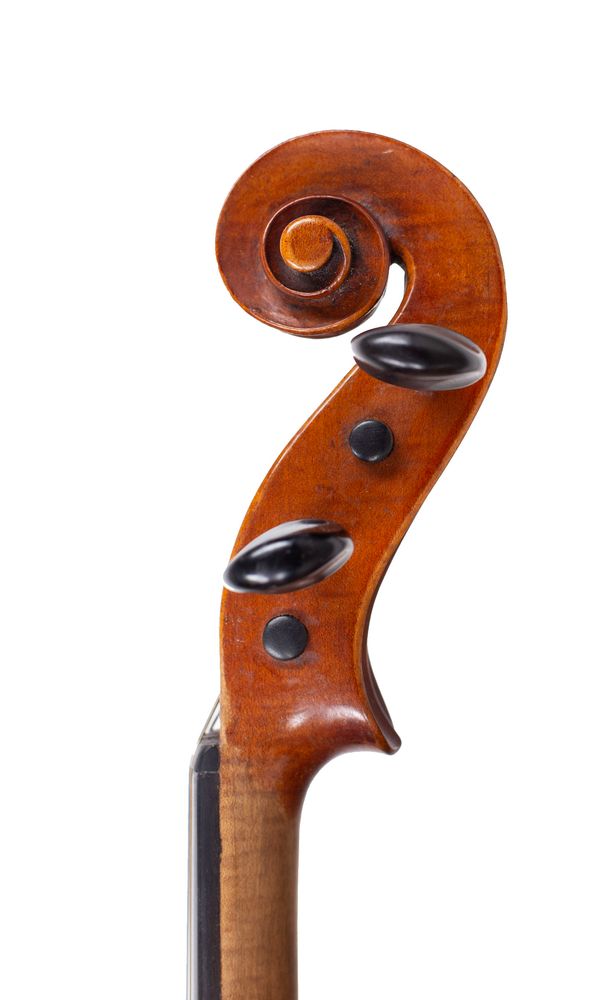 A violin, labelled Sound adjusted by Antonio Donato... - scroll