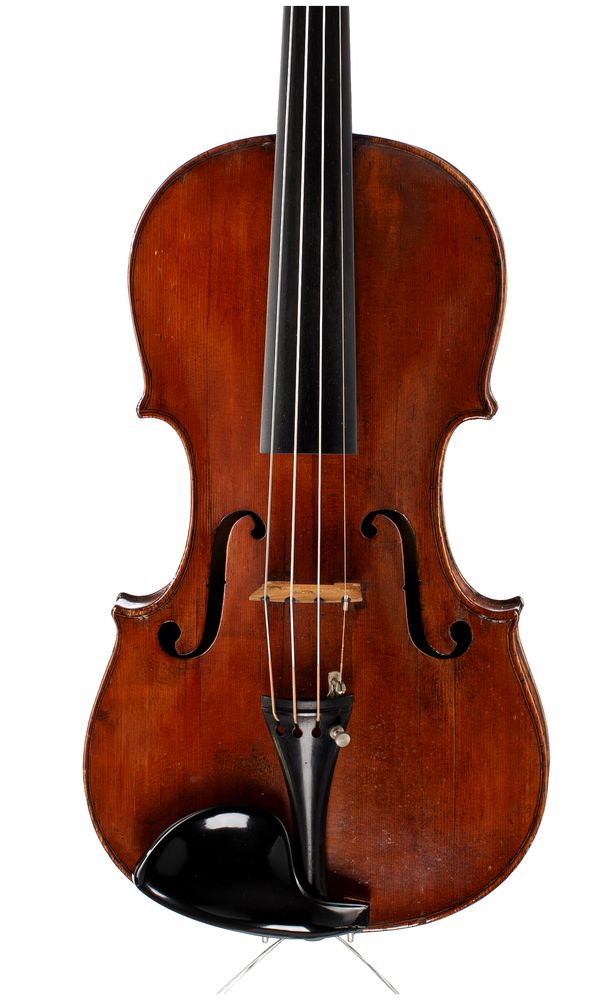 A violin, bearing repairer's inscription