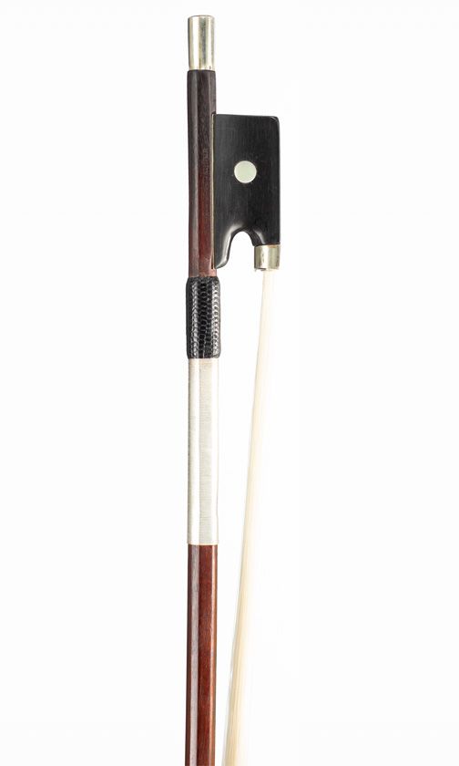 A nickel-mounted violin bow by Wilhelm August Pfretzschner, Germany, circa 1920
