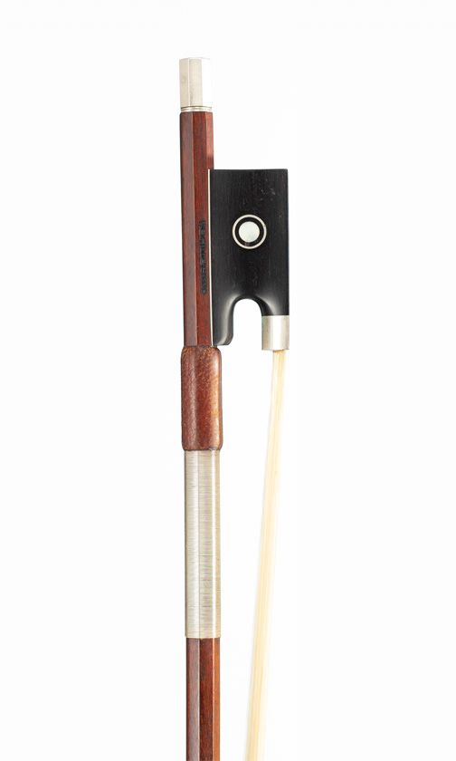 A silver-mounted violin bow, probably by Malcolm Taylor, branded W. E. Hill & Sons, England, circa 1980