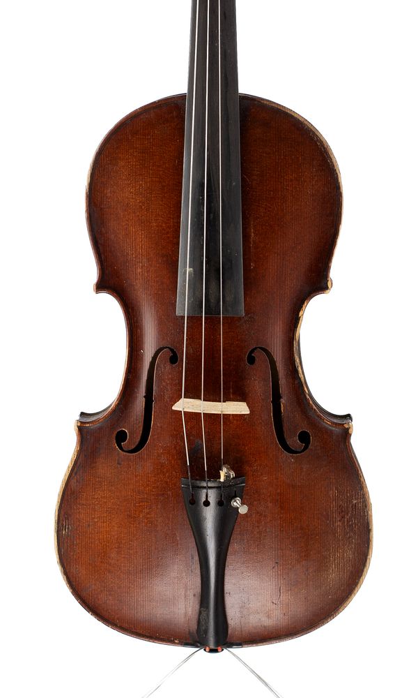 A violin, labelled Heinrich Löhzien, Rostock