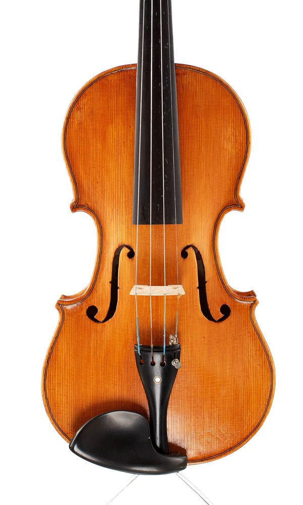 A violin, labelled Ernest Saunders, Norton Disney, 1988