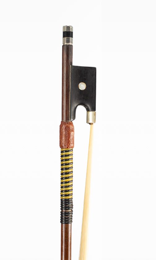 A nickel-mounted violin bow, unbranded