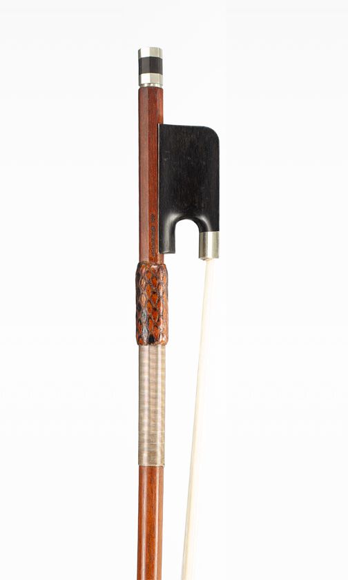 A silver-mounted cello bow, branded JP Bernard Bruxelles