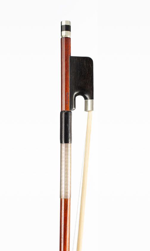 A nickle-mounted viola bow, branded Bernard