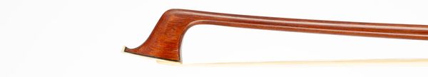 A nickel-mounted cello bow, branded Dacapo