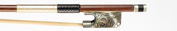 A nickel-mounted cello bow, unbranded