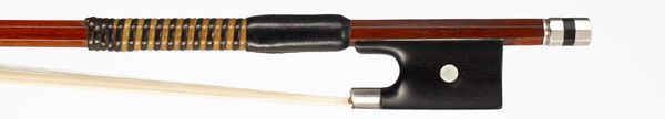 A silver-mounted violin bow, branded A [on underside of stick]