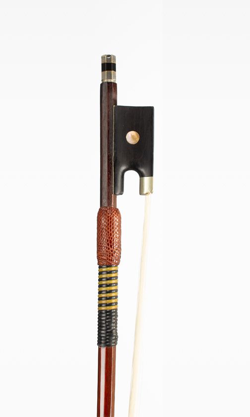 A nickel-mounted viola bow, unbranded
