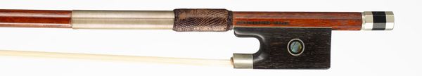 A nickel-mounted violin bow, branded Aier Schaeffer Brasil