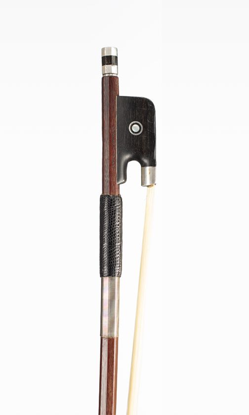 A silver-mounted viola bow, branded Emill Duprel [?]