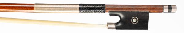 A silver-mounted violin bow, branded Bausch