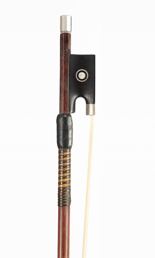 A silver-mounted violin bow branded, W. E Hill & sons