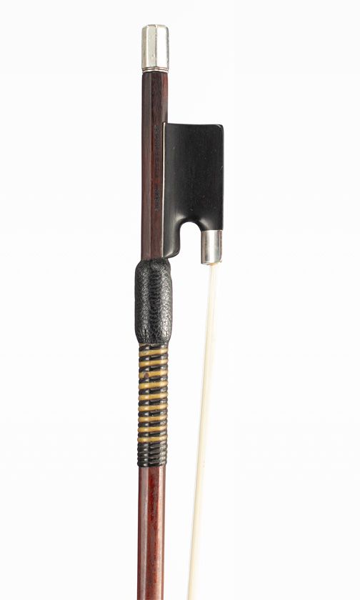 A silver-mounted violin bow, branded Albert Nurnberger