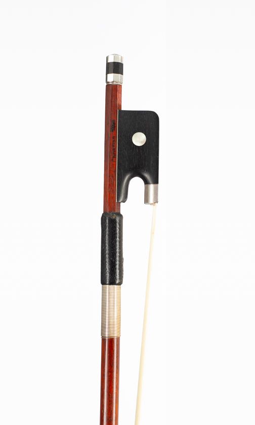 A silver-mounted viola bow, branded Christian Suss