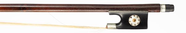 A nickel-mounted violin bow, branded Dodd