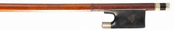 A nickel-mounted violin bow, branded FR. Wunderlich Leipzig