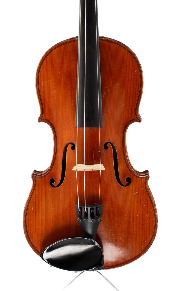 A violin, labelled Max Möckel, Charlottenburg